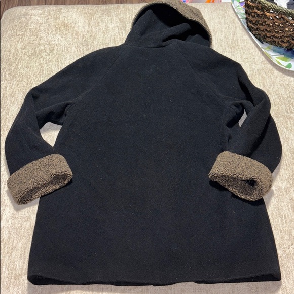 Women's 18 100% wool body pea coat black with brown furry hood and cuffs - Picture 5 of 5